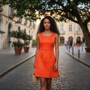 What Comes Around Goes Around  Anthropologie Dress Sz 0 Orange Jacquard...